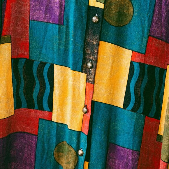 Vintage 80s Caliché Collection Maximalist Art Deco Abstract Blouse – Women’s XL - Picture 5 of 5